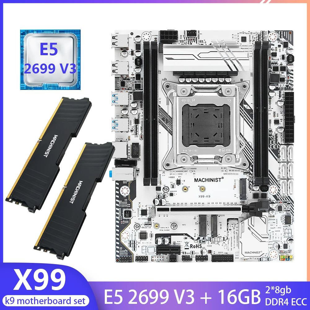 

MACHINIST X99 материнская плата LGA 2011-3 комплект с процессором XEON E5 2699 V3 16 Гб (2*8) DDR4 ECC RAM память NVME M.2 четыре канала