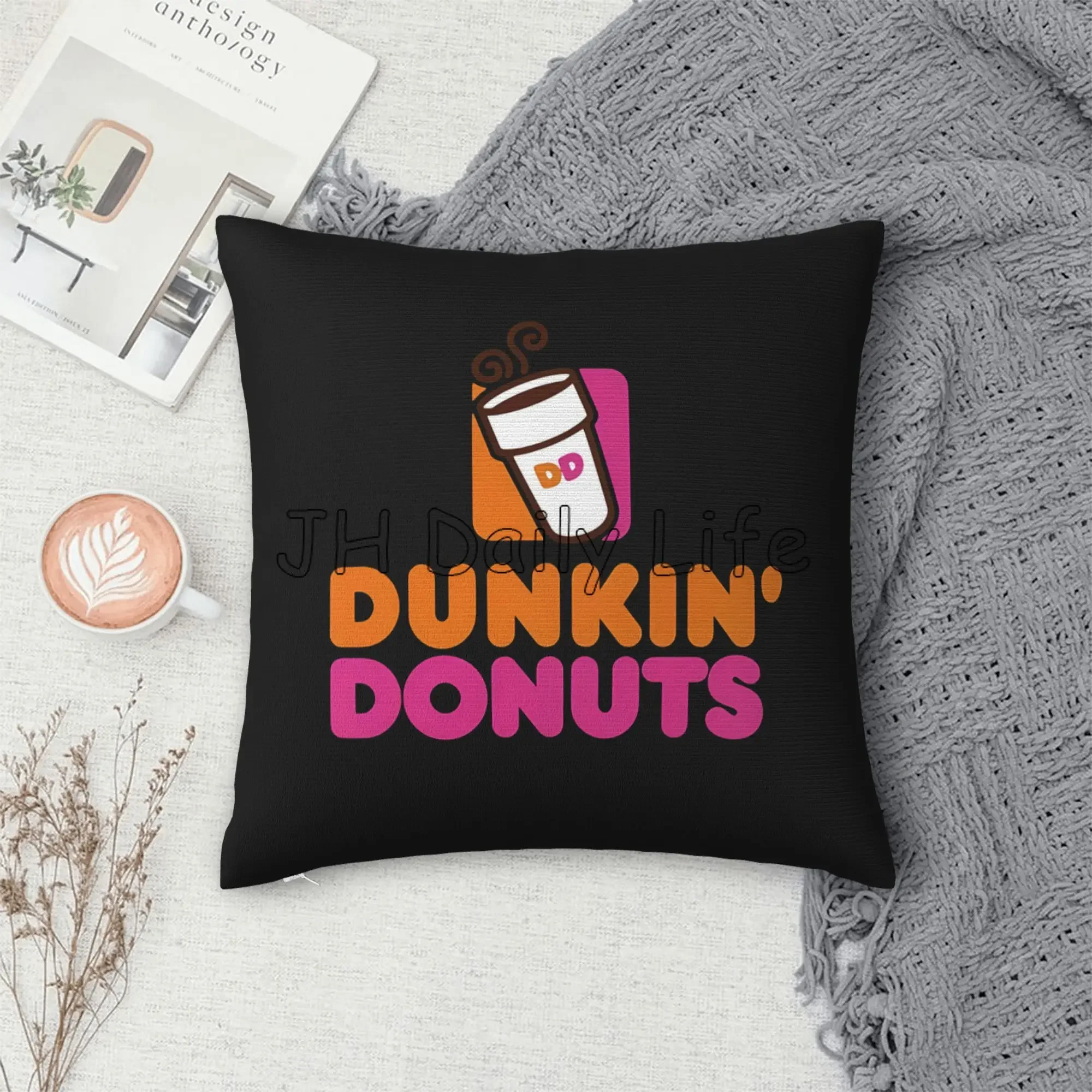 Квадратная наволочка с принтом пончиков Dunkin, мягкая уютная наволочка для дома, дивана-кровати, украшение автомобиля, чехол для подушки 18x18 дюймов (art.: 3920cecdeffd8) - 3920cecdeffd8