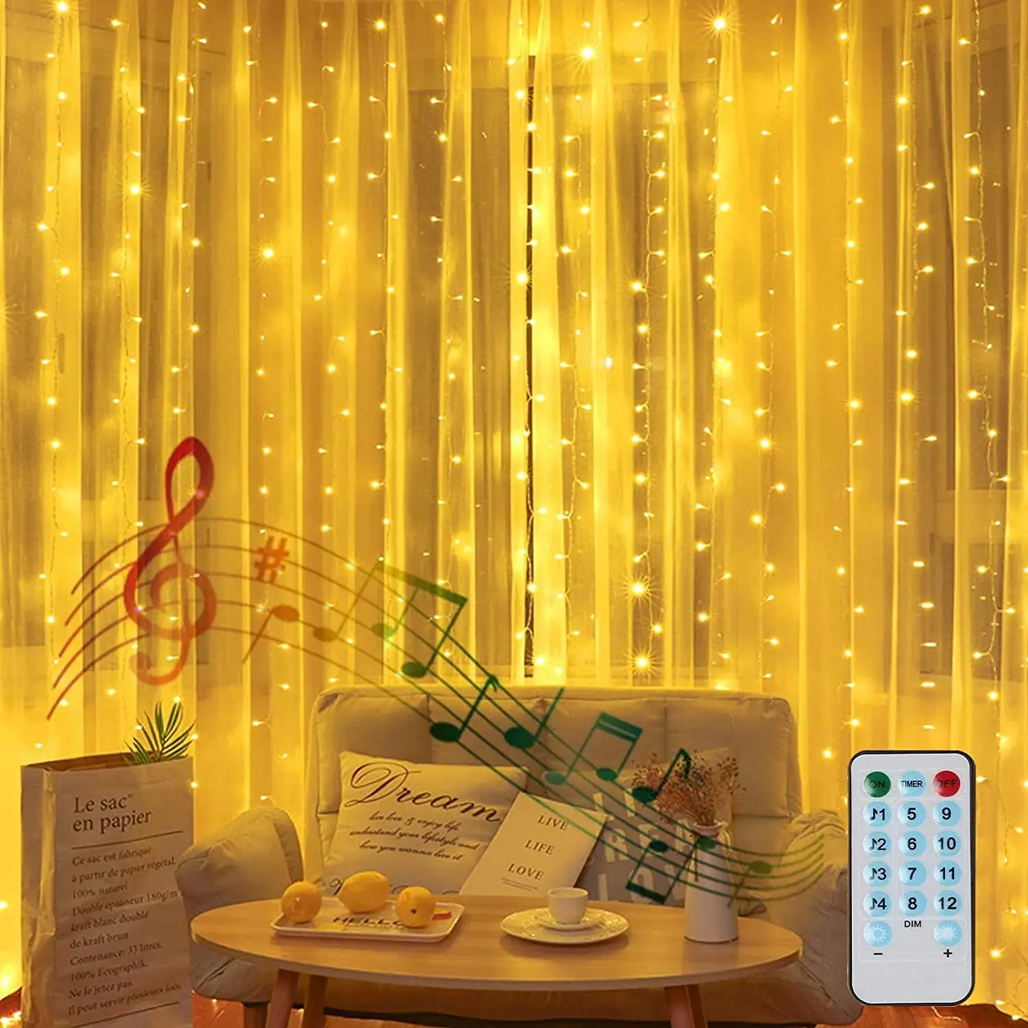 

Music Sync Curtain LED String Lights Christmas Decoration Remote Control Fairy Garland Lights for Holiday Wedding Bedroom Decor