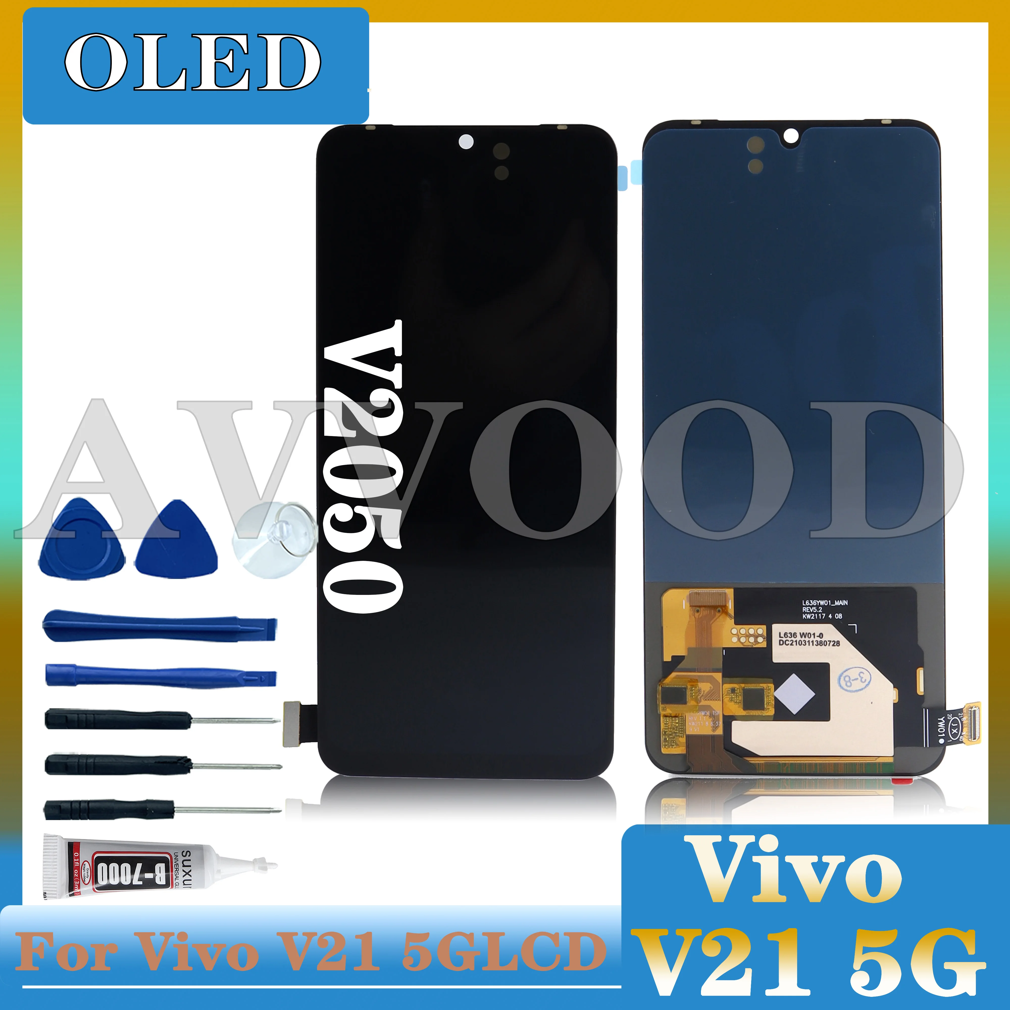 OLED ЖК-экран для Vivo V21 5G v2050 ЖК-сенсорная панель датчик дигитайзера замена в сборе 6