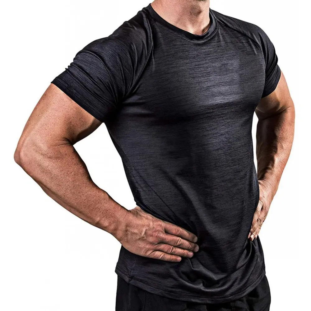 Быстросохнущая однотонная мужская футболка с коротким рукавом для спортзала