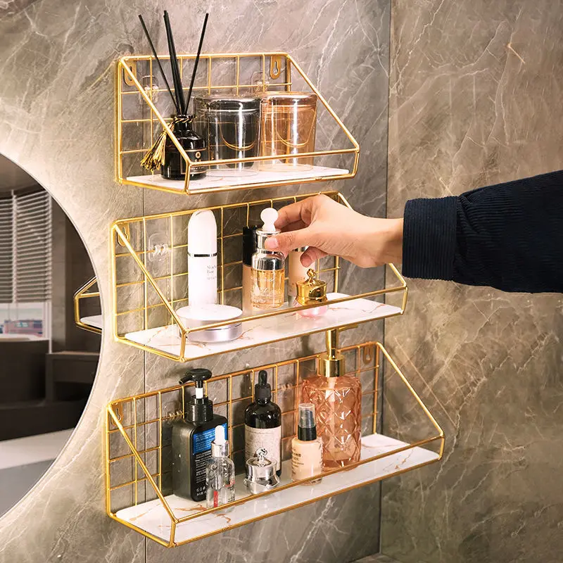 

Золотая железная и стеклянная настенная полка-органайзер, держатель для кухонных принадлежностей, Shef подвесной стеллаж для хранения, орган...