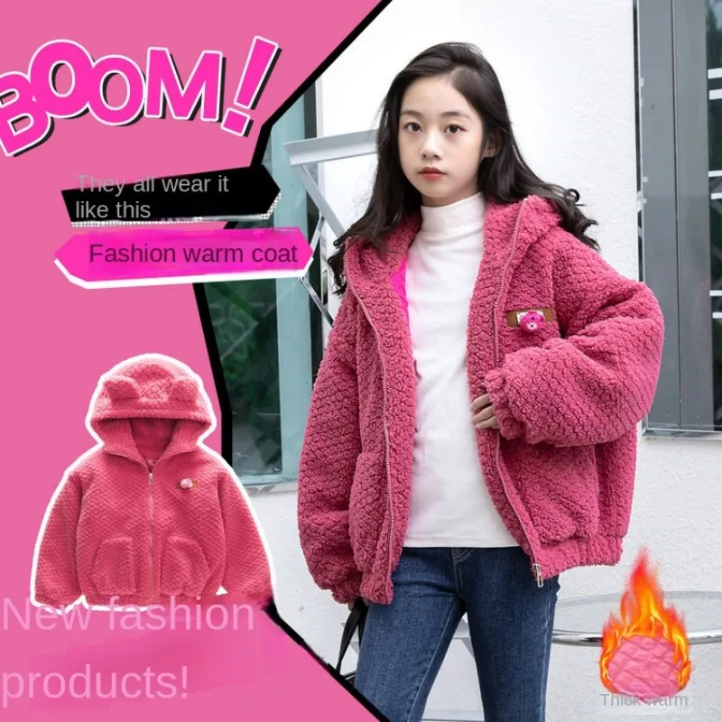 

Winter Warm Jacket for Girls Lamb Wool Cotton Padded Coat Children Autumn Outerwear Jackets for 5-14Y Teens Korean Style Clothes