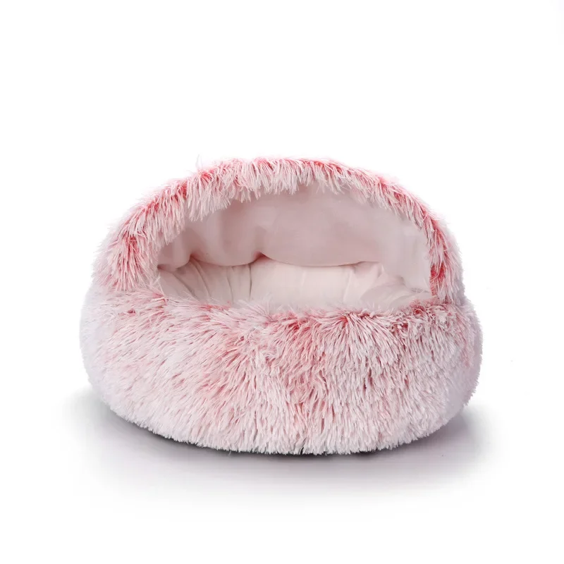 Новая теплая кровать для собак и кошек круглый длинный плюшевый кошачий домик