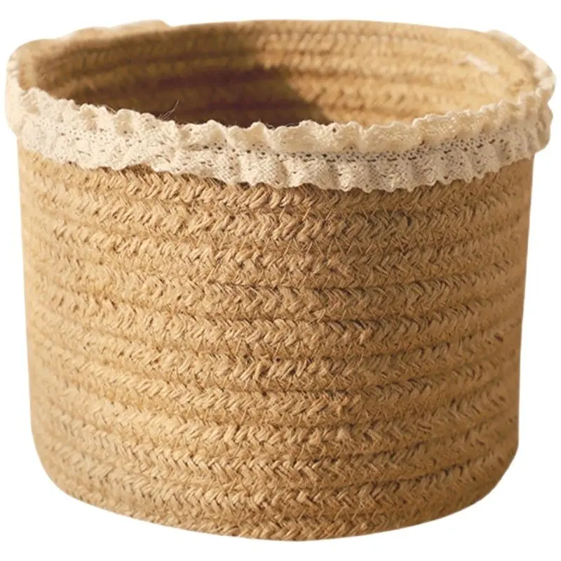 

Snack Desktop Fabric Key Makeup Brush Jute Woven Lace Side Storage Box