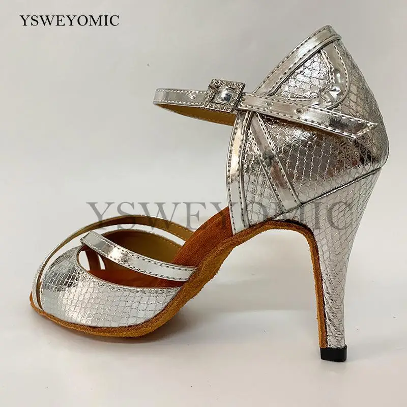Indoor Dance Shoes 2022 Autumn New Style Zapatos de baile latino Silver PU Leather Soft Practice Dance Shoes Latin For Girls and