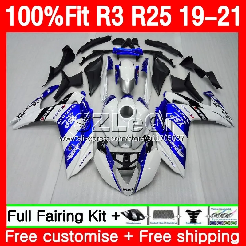 

blue white Injection Body For YAMAHA YZF-R3 YZF R3 R25 R 3 25 YZFR25 YZFR3 19 20 21 YZF-R25 20119 2020 2021 Fairings 138LQ.6