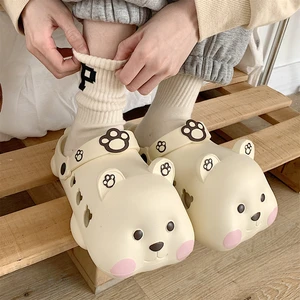 Funny Creative Cute Bear Slippers Female 2022 New Lovely EVA Sandals Flip Flops Students Wear Hole Shoes