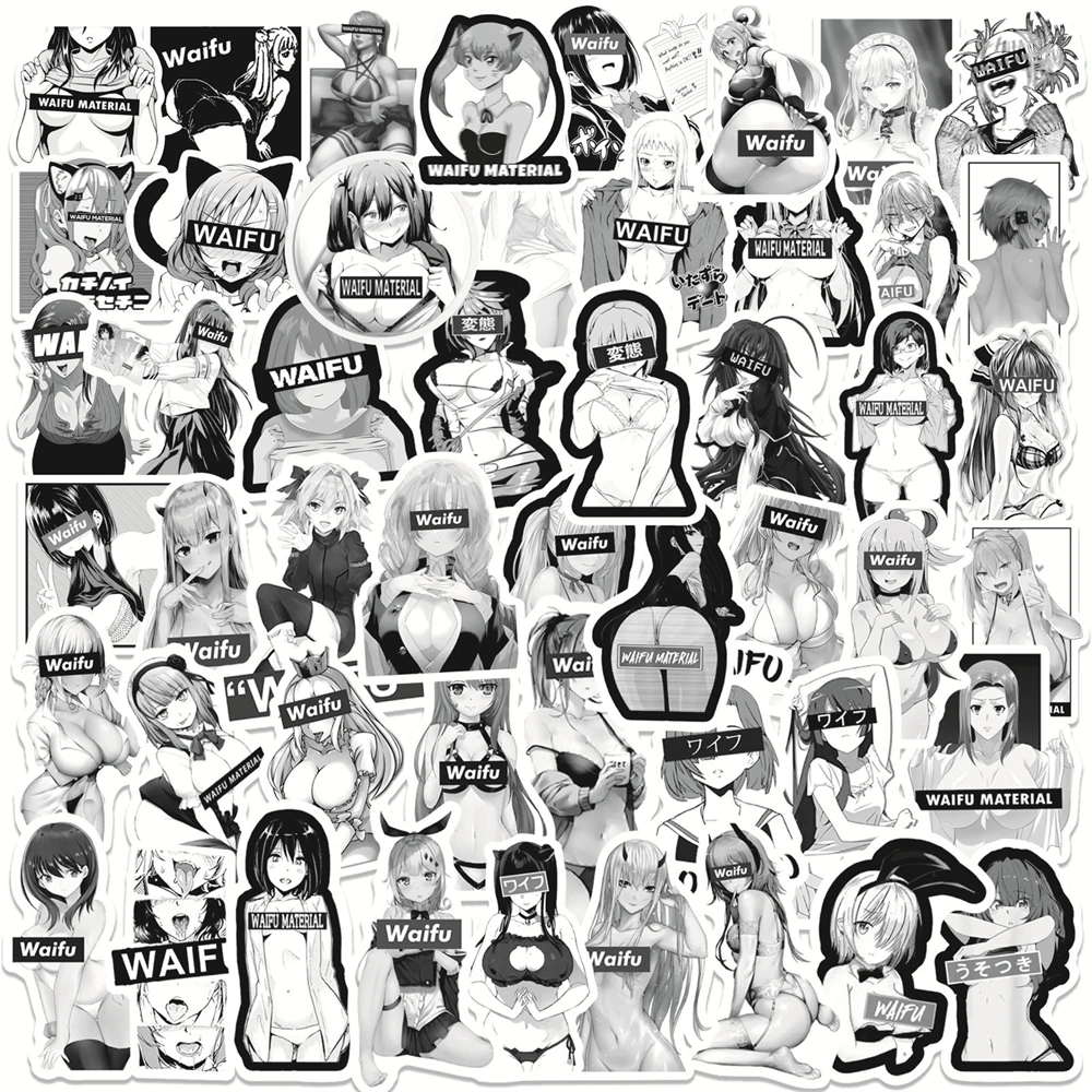 

10/30/50PCS Anime Black and White Sexy Girl Graffiti Stickers Luggage Laptop Thermos Cup Helmet Skateboard Waterproof Wholesale