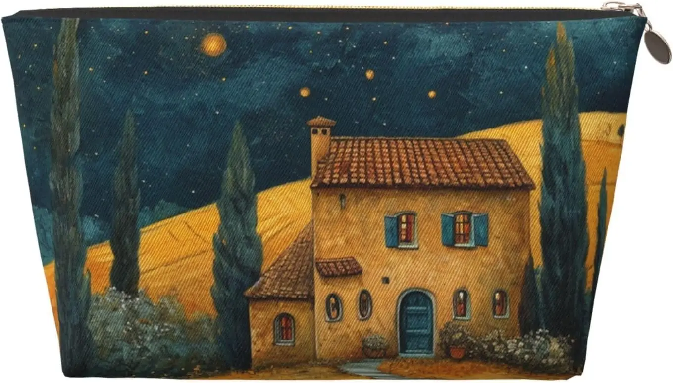 Косметичка полевой фермерский дом живопись луна косметичка дорожный органайзер