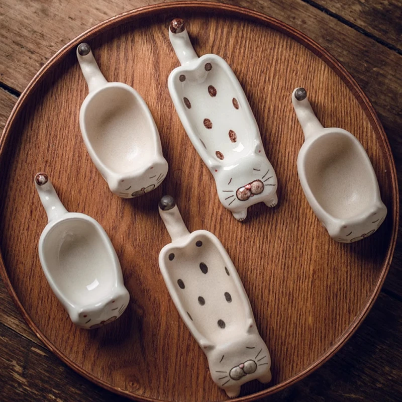Handmade Cat Sauce Dish Hand-painted Rough Pottery Chopstick Holder Mustard Vinegar Dish Mini Pen Mountain Ink Dish