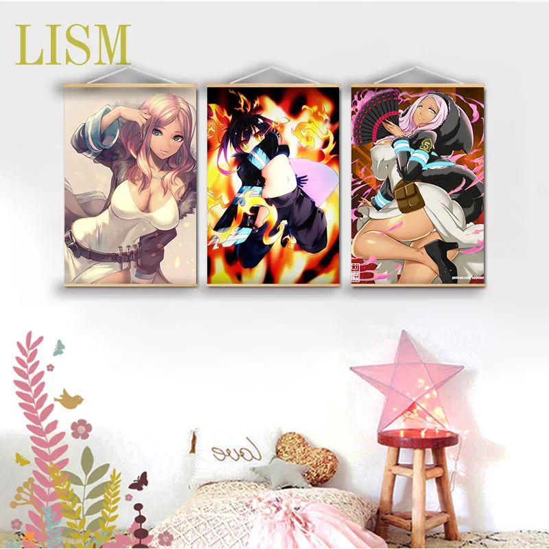 Энен но Шоуботай, Огненная бригада: Котацу Тамаки, Принцесса Хибана, Озе Маки, Аниме-манга настенный постер из массива дерева на подвеске