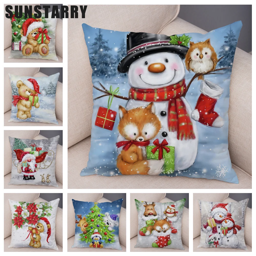 

Merry Christmas Santa Claus Cushion Cover Cute Cartoon Snowman Pillow Case Pillowcase For Children Sofa 45x45cm Funda Cojín