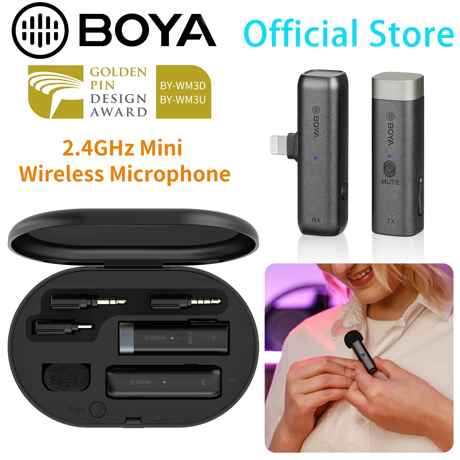 BOYA BY-WM3D мини беспроводной микрофон конденсаторный петличный для ПК iPhone Android DSLR
