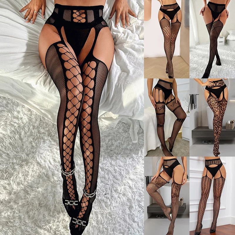 Чулки до бедра Эротичные сетчатые чулки сексуальный кружевной топ на бретелях