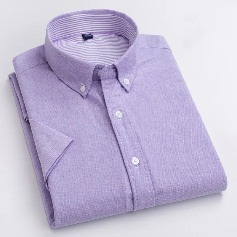 Summer Pure Cotton No Pocket Oxford White Short Sleeve Casual Camisas Masculinas Man Social Shirt