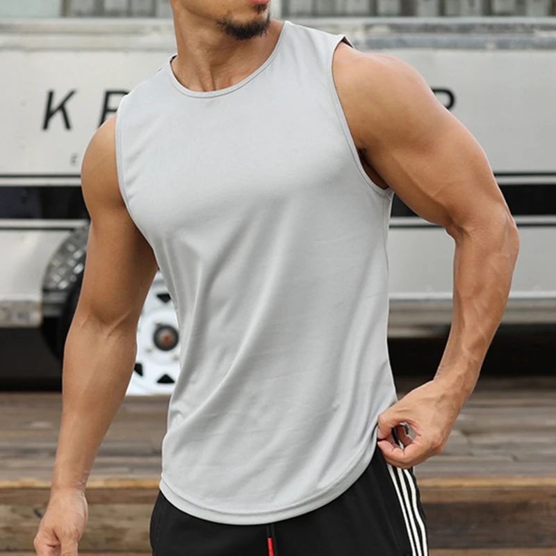 

Men Sports Tank Top Summer Breathable Sleeveless Round Neck Solid Color Tops Running Fitness Tops for Men Clothing Quick drying
