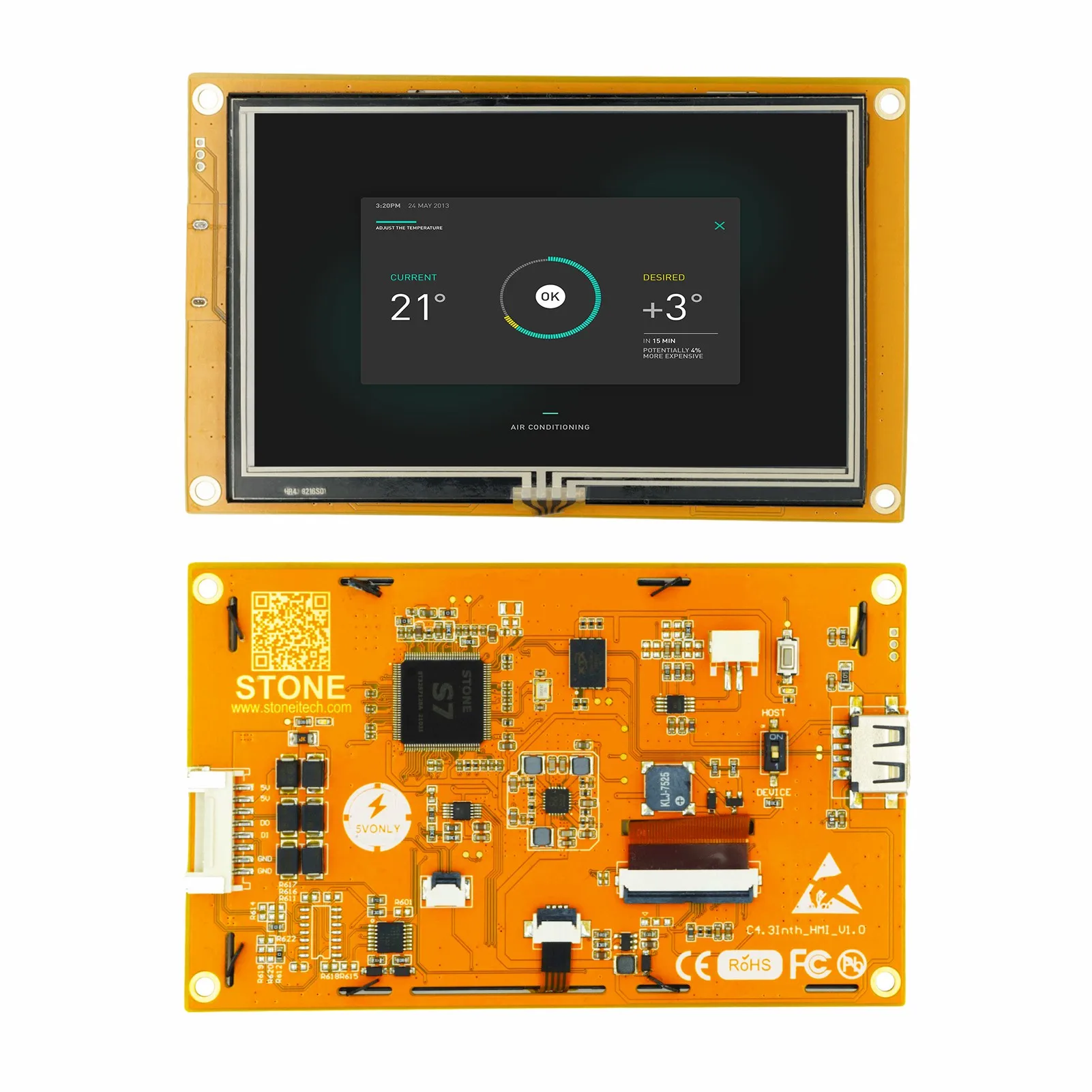 4.3 Inch HMI Graphic Touch Screen with Controller + Program + UART Serial Interface for Industrial Equipment C5