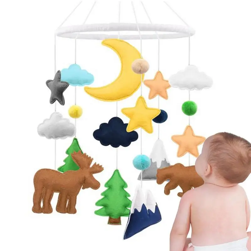 

Woodland Babies Mobile For Crib Jungle Farm & Forest Animals Theme Nursery Decor Soother Toy Soft Wooden Bed Bell Toy For Nurser