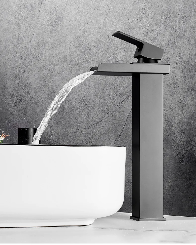 

Черный смеситель для раковины с горячим и холодным водопадом от производителя балкона ванная комната над счетчиком раковина квадратный креативный смеситель
