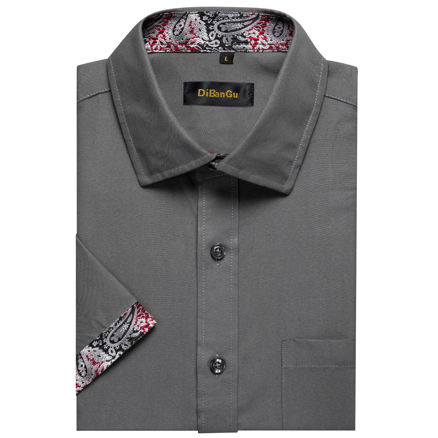 New Designer Gray Men's Short Sleeve Shirts Summer Solid Color Splicing Paisley Casual Beach Style Men Clothing