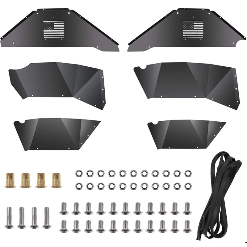 

Внутренние Брызговики заднего крыла (логотип флага США) для Jeep Wrangler 2007-2018 JK JKU 4WD, алюминиевые легкие черные брызговики