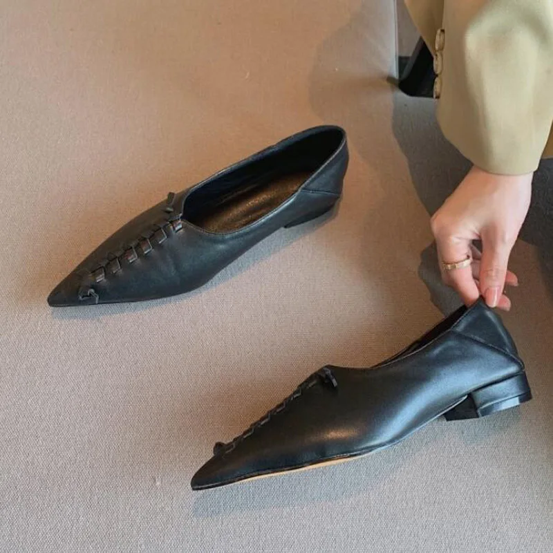 Brand Women's Flats Ladies Knit Pointed Casual Ballet Shoes Soft Pregnant Shallow Loafers Femme Ballerine Gold White Black SZ4-3