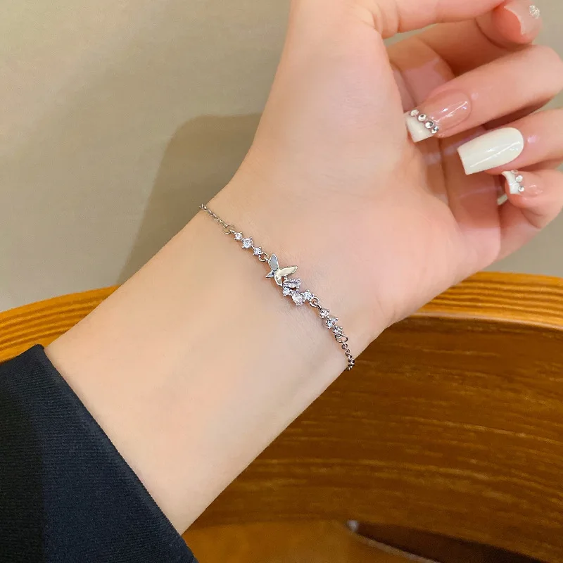 

Korean Luxury Design Sense Pull Full Drill Butterfly Titanium Steel Bracelet for Women Jewelry Gift Y2k Boho Free Shipping Items