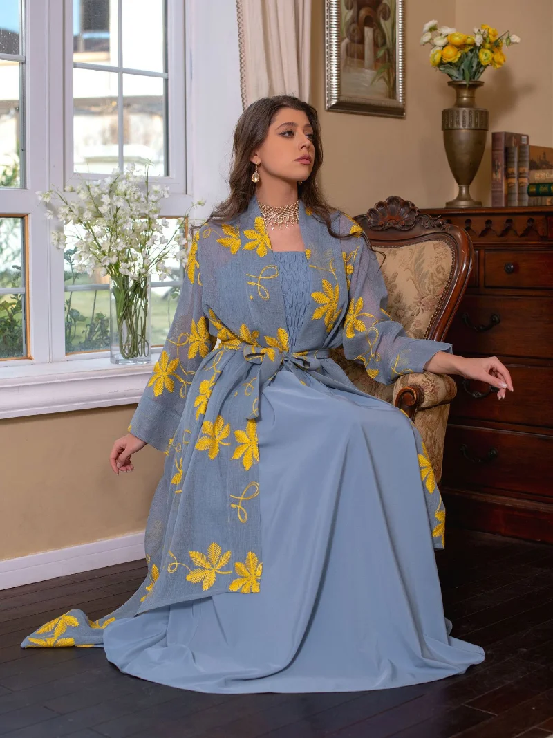 Eid Muslim Women Abaya Morocco Party Dress Abayas 2 Piece Set Elegant Prayer Abayas Robe Dress Ramadan Musulman Maxi Vestidos