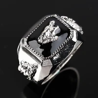 zhixun luxury fashion plated black enamel wild wolf head super big band ring for men punk party jewelry gift us size 7 14