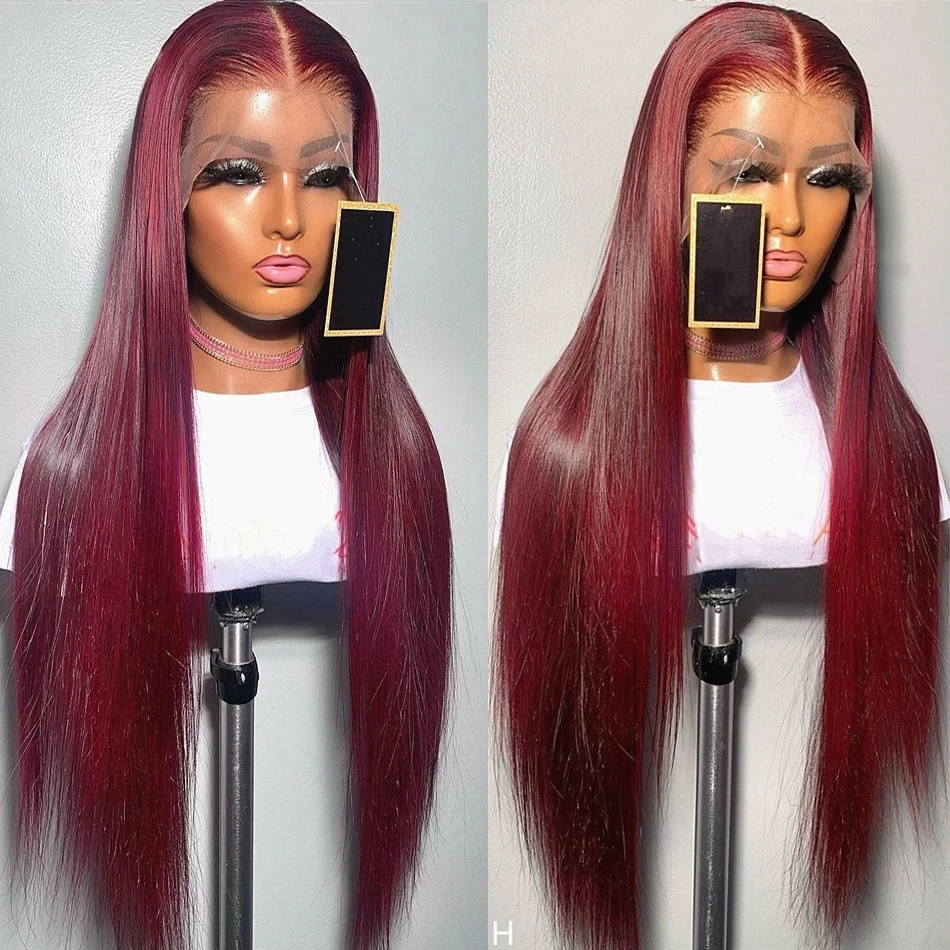 

Soft Burgundy 26Inch Long 180%Density Glueless Straight Wine Preplucked Lace Front Wig For Black Women BabyHair Daily 99j