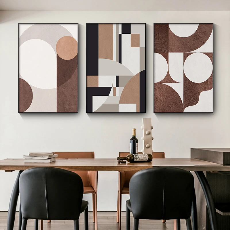

Minimalist Interior Decor Paintings Brown Pictures Geometric Abstract Wall Art Canvas Poster for Living Room Porch Decoration