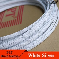 1 meter white silver pet braided wire sleeve 4 6 8 10 12 16mm tight high density insulated cable protection expandable sheath