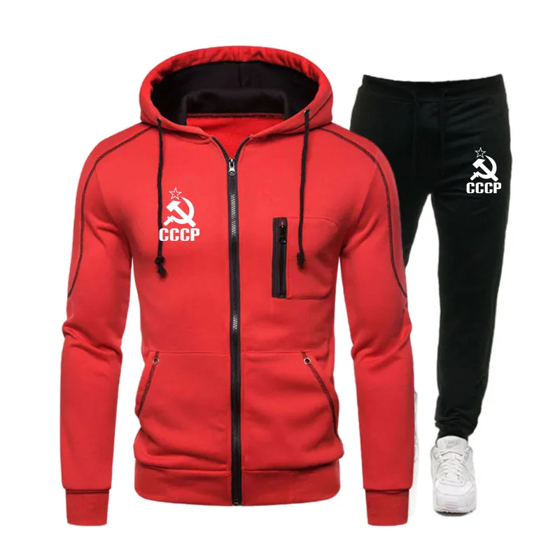 

CCCP Russian Men's Tracksuit Two Piece Set Warm Jackets and Pants Zipper Coats Suits Outdoor Hoodies Sports Suits Outdoor Suits