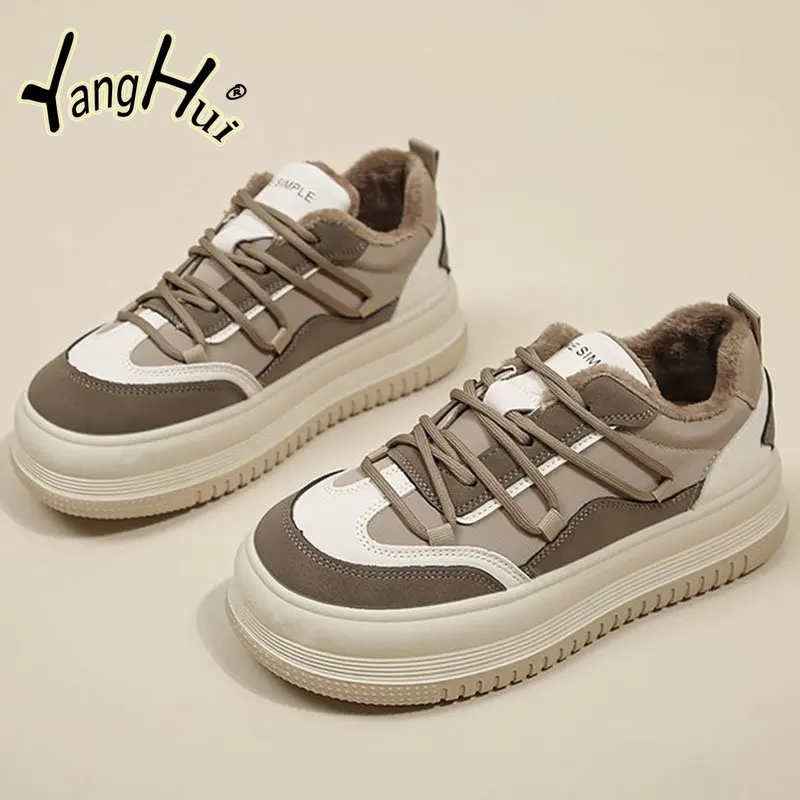 

Women's Vulcanize Shoes Sports Casual All-match Plush Velvet Warm Winter Platform Sneakers Color Matching 2023 New Fashion