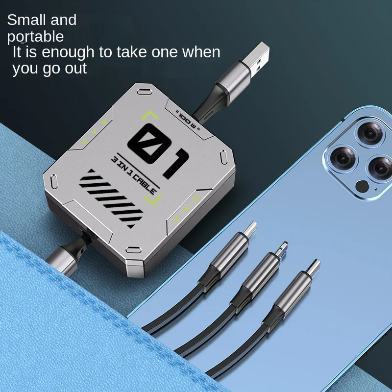 

100W 3in1 Fast USB Cable for Huawei/Honor Retractable Portable 3 in 1 Micro USB Type C Charger Cable For iPhone Samsung