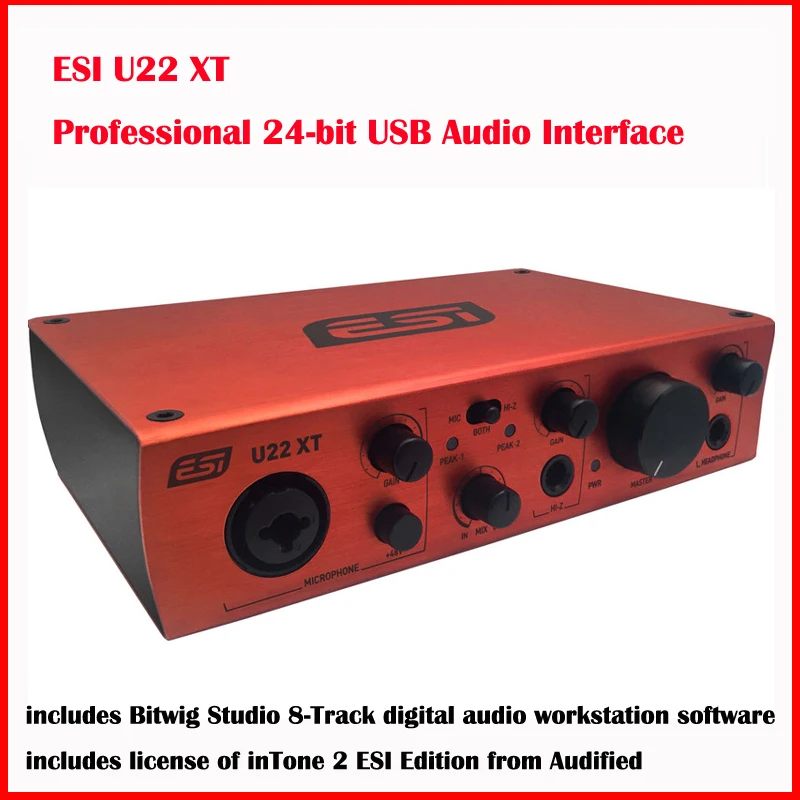Новый ESI U22XT Профессиональный 24bit USB 2 0 аудио Интерфейс звуковая карта 24-бит/96 кГц
