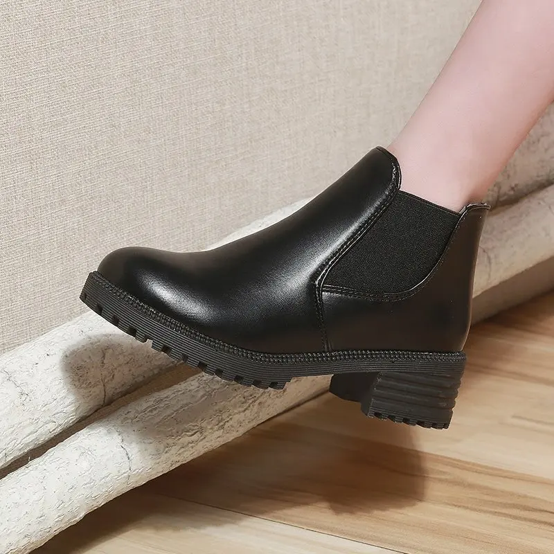 Women Ankle Boots Autumn New Woman Fashion British Style Black Casual PU Dress Shoes Female Motorcycle