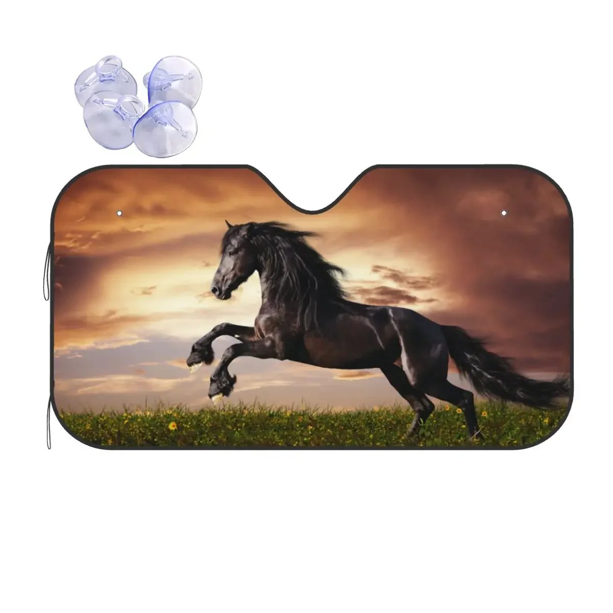 Красивая черная лошадь солнцезащитный козырек ветровое стекло галстущее
