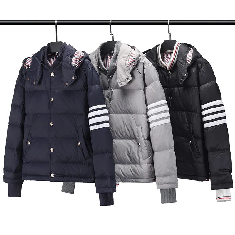 

Куртка TB THOM Мужская зимняя, Модный брендовый пуховик с матовым нейлоновым покрытием, толстовка с 4 полосками, теплые куртки