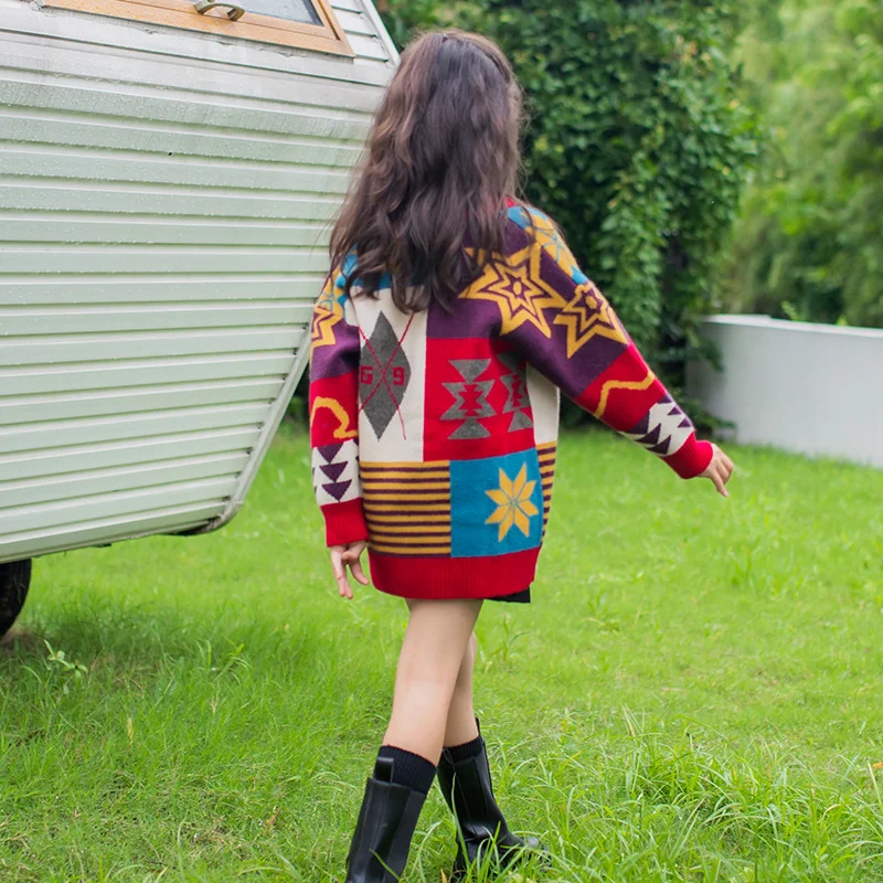 

Mid Length Clothes for Kids Sweaters Cardigan Spring and Autumn Children's Sweater Girl Jackets for Girls Vintage Knit Clothing