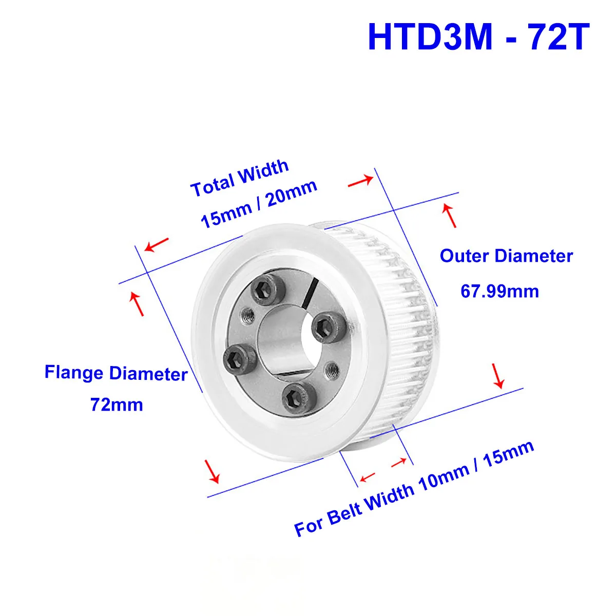 Синхронный шкив зубчатого ремня HTD3M 72 T 5/6/6.35/8/9/10 ~ 32 мм отверстие без ключа зубца