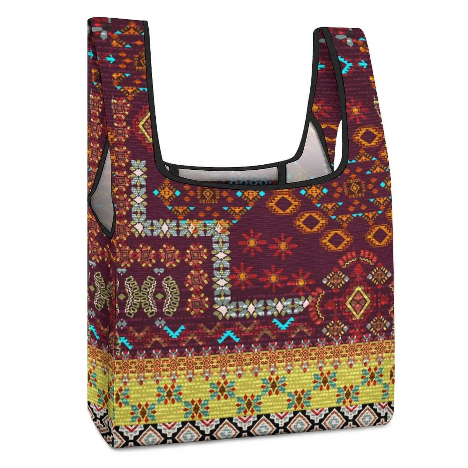 2pcs Ethnic Retro Style Tote Foldable Shopping Bag with Handles Shopper Bag Casual Woman Grocery Bag Custom Pattern Totebag