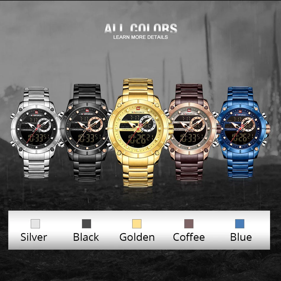Часы наручные NAVIFORCE Мужские кварцевые повседневные армейские Водонепроницаемые