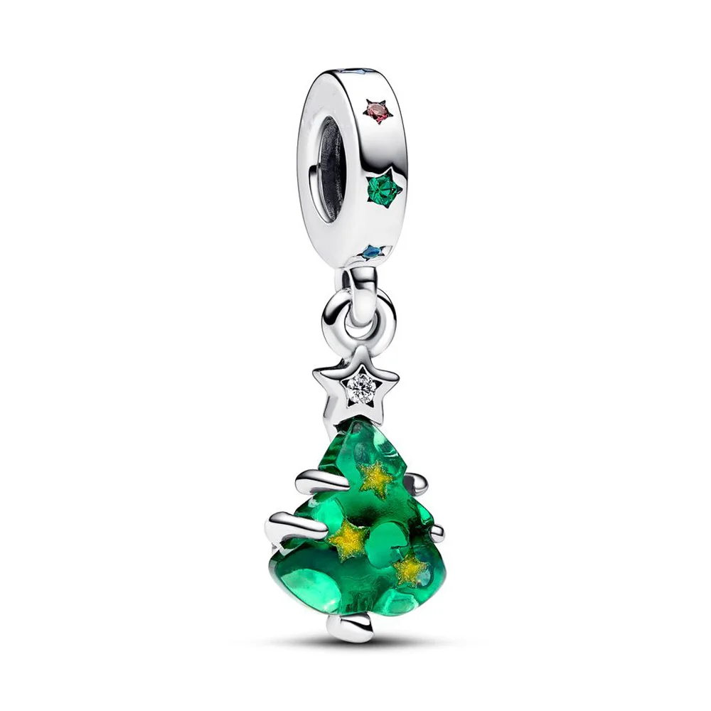 

2023 Winter 925 Sterling Silver Bead Sparkling Christmas Tree Dangle Charm Fit Pandora Women Bracelet Bangle Gift DIY Jewelry