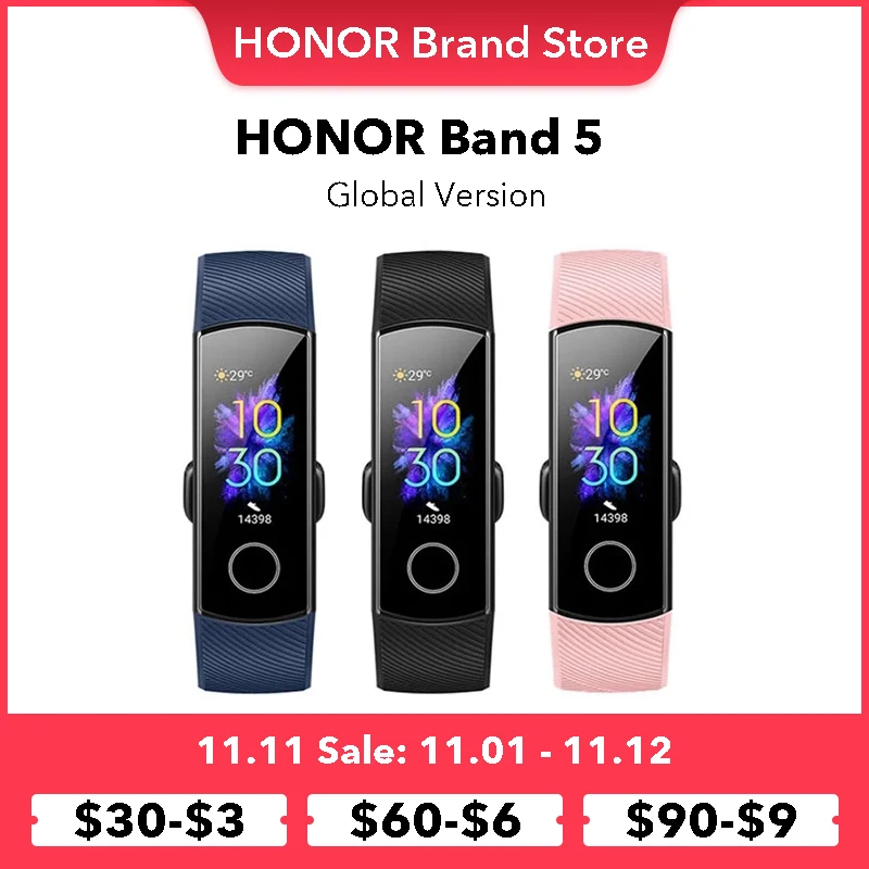 

HONOR Band 5 Heart Rate Blood Oxygen Monitor Swimming 50AM Waterproof Fitness Band 0.97 inch AMOLED Screen Smart Watch Wristband