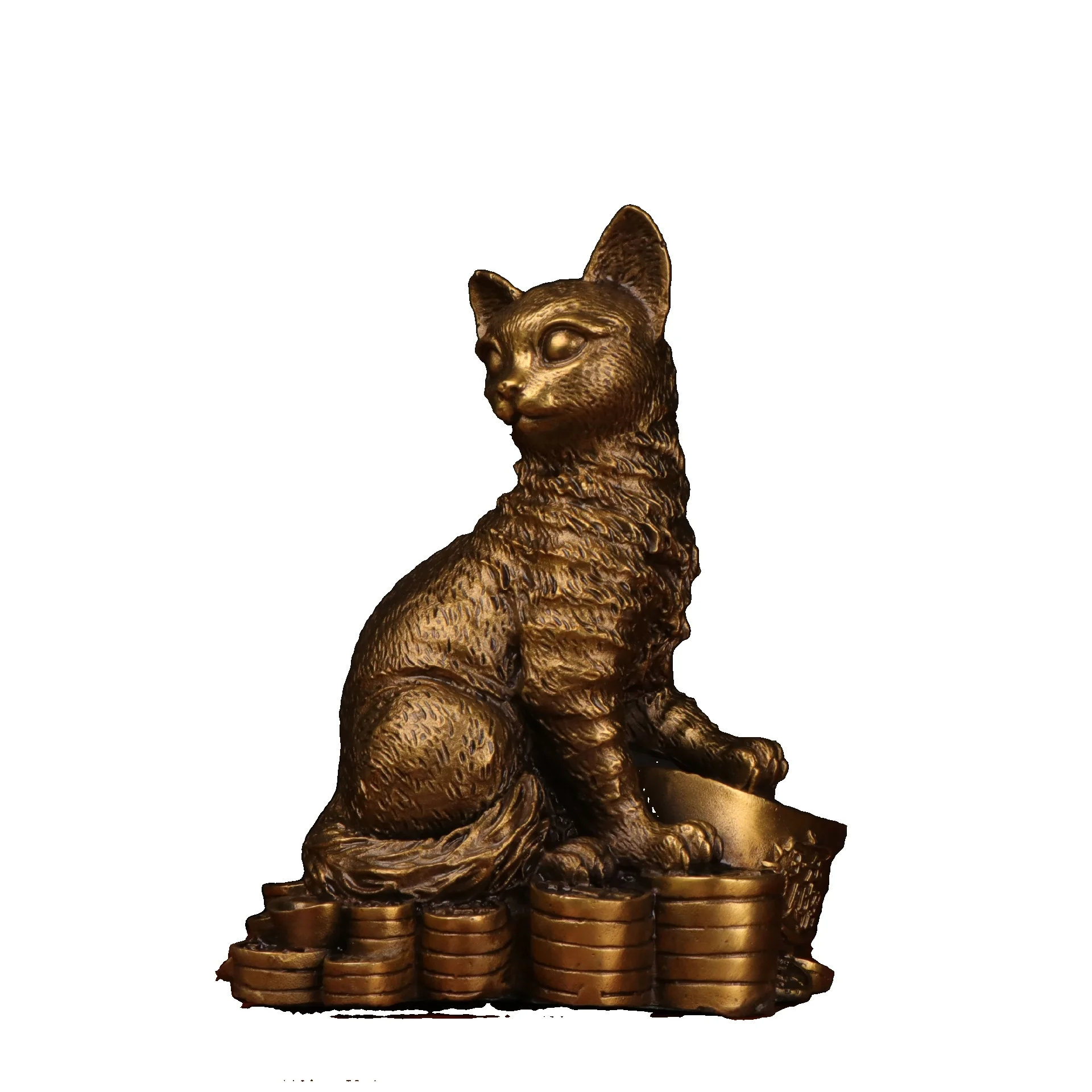 

LAOJUNLU Pure Copper Cat Copper Cat Yuan Bao Cat Home Office Copper Cat Ornament Chinese Traditional Style Antiques Fine Art