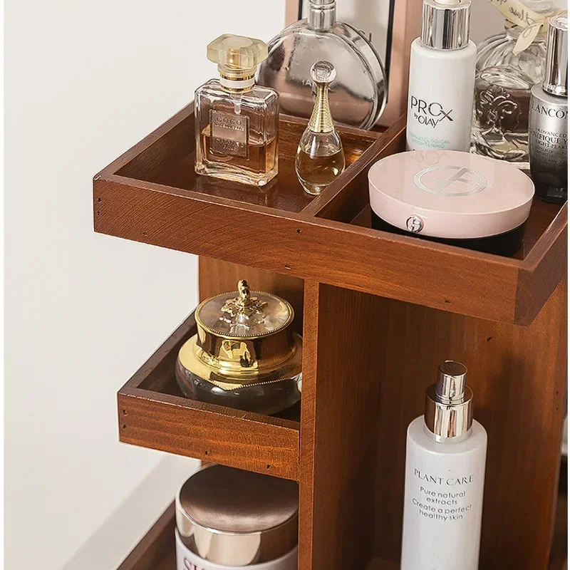 Винтажный деревянный органайзер для макияжа Настольный Вращающийся ящик
