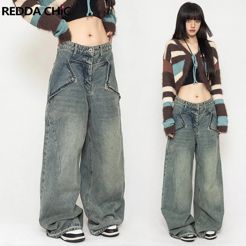 Разборные женские мешковатые джинсы REDDACHiC с откидной складкой состаренные