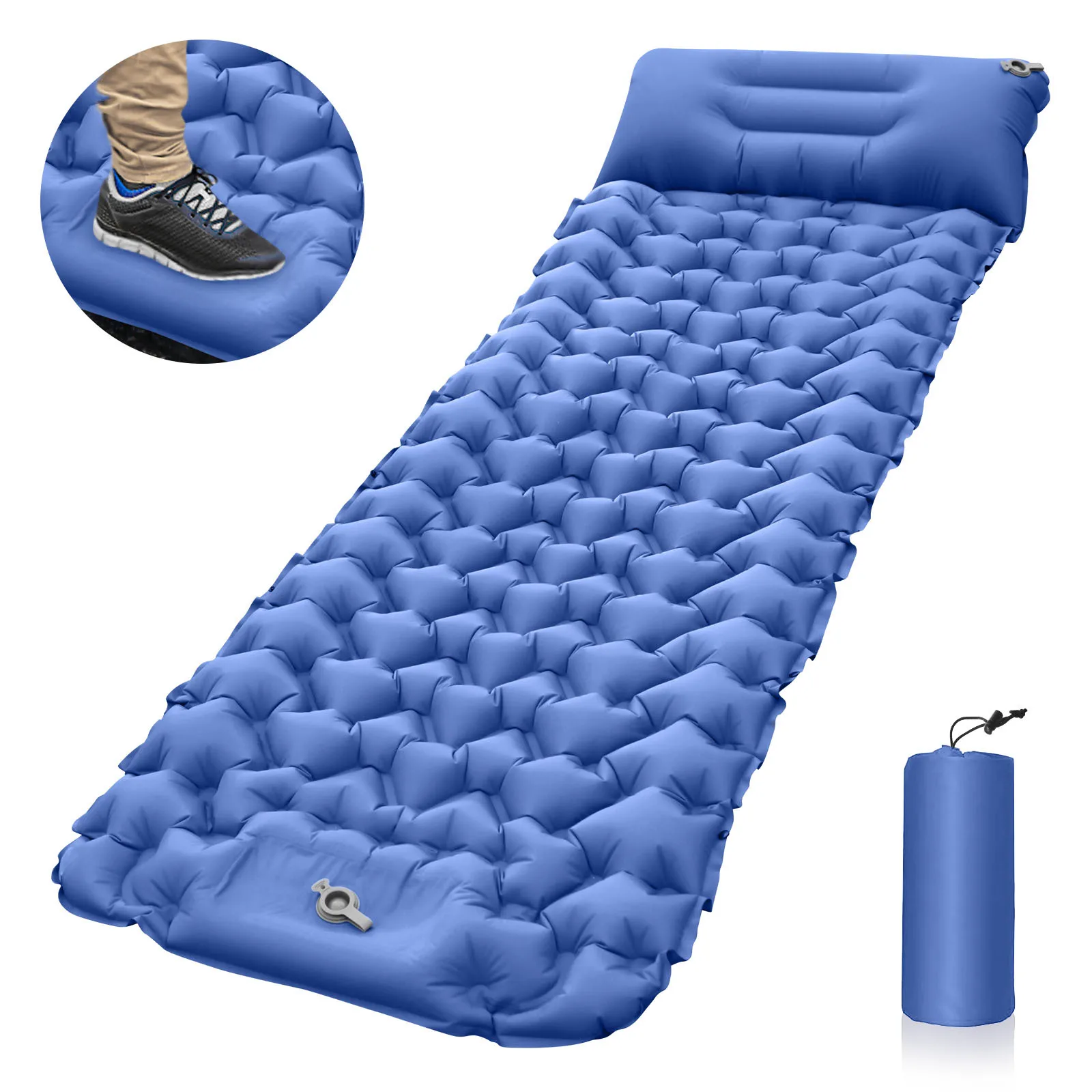 Inflatable Camping Sleeping Pad Mat With Pillow Built-in Pump Compact Ultralight Waterproof Air Mattress For Backpacking Hiking